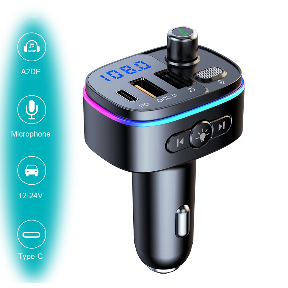 Quick Charger QC3.0 Dual USB Type-C MMC Car FM Transmitter Bluetooth5.0 Wireless
