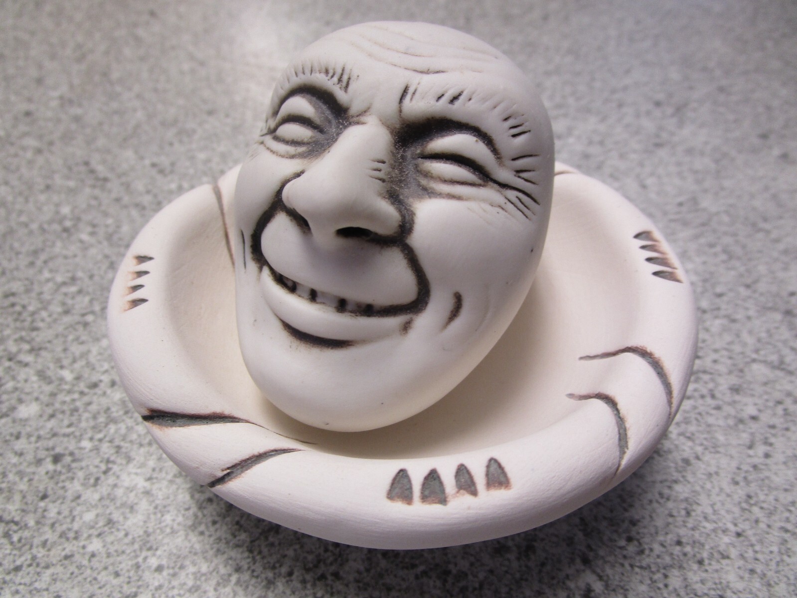 VTG 90s NOS Creepy Face MORTAR PESTLE set head pottery clay craft freaky oddity