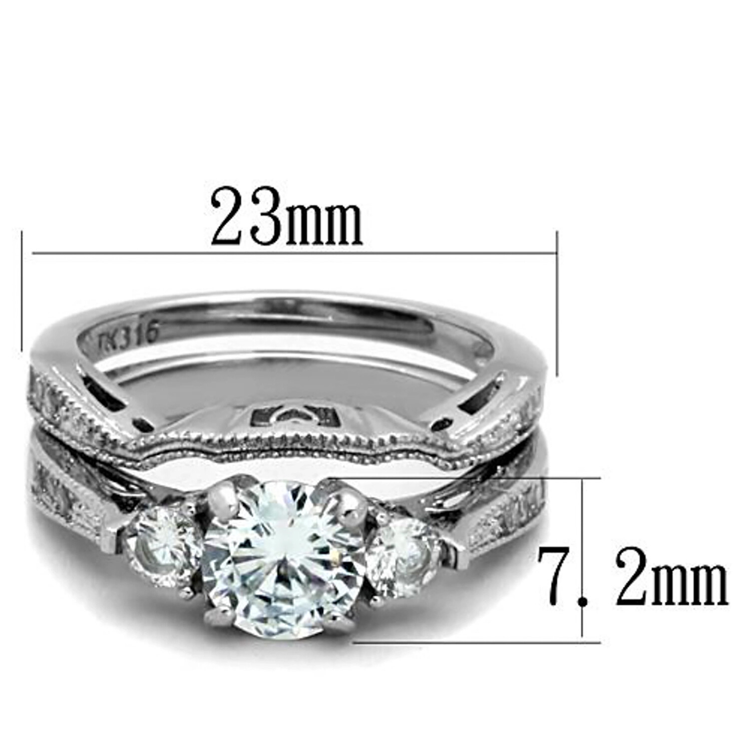 HERS & HIS STAINLESS STEEL 3 PIECE CZ WEDDING RING SET AND ETERNITY WEDDING BAND