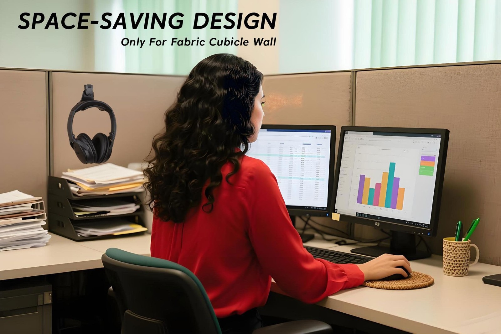 Fabric Wall Headphone Stand for Office, Cubicle Headphone Holder for Work Dec...