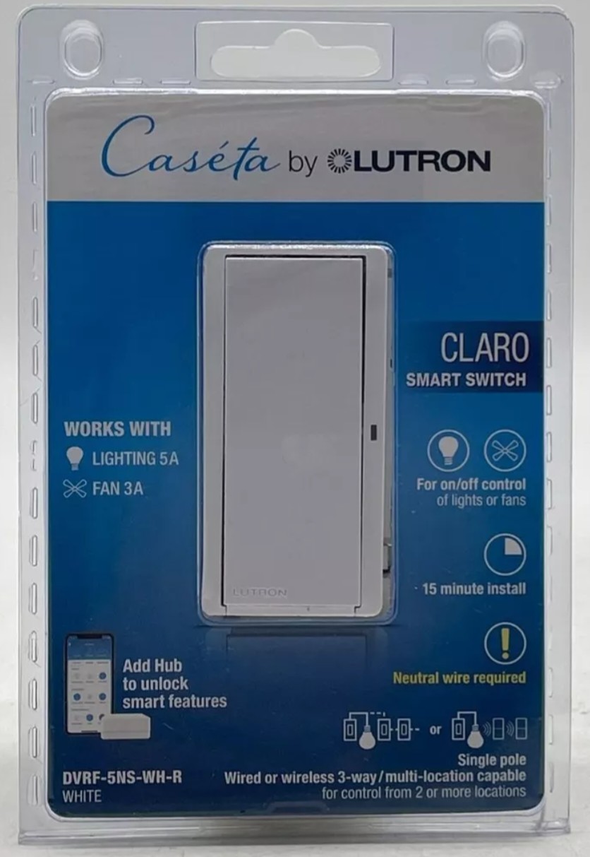 🆕 Lutron CLARO Smart Switch for Caseta, Lighting 5A/ Fan 3A (DVRF-5NS-WH-R) 🆕