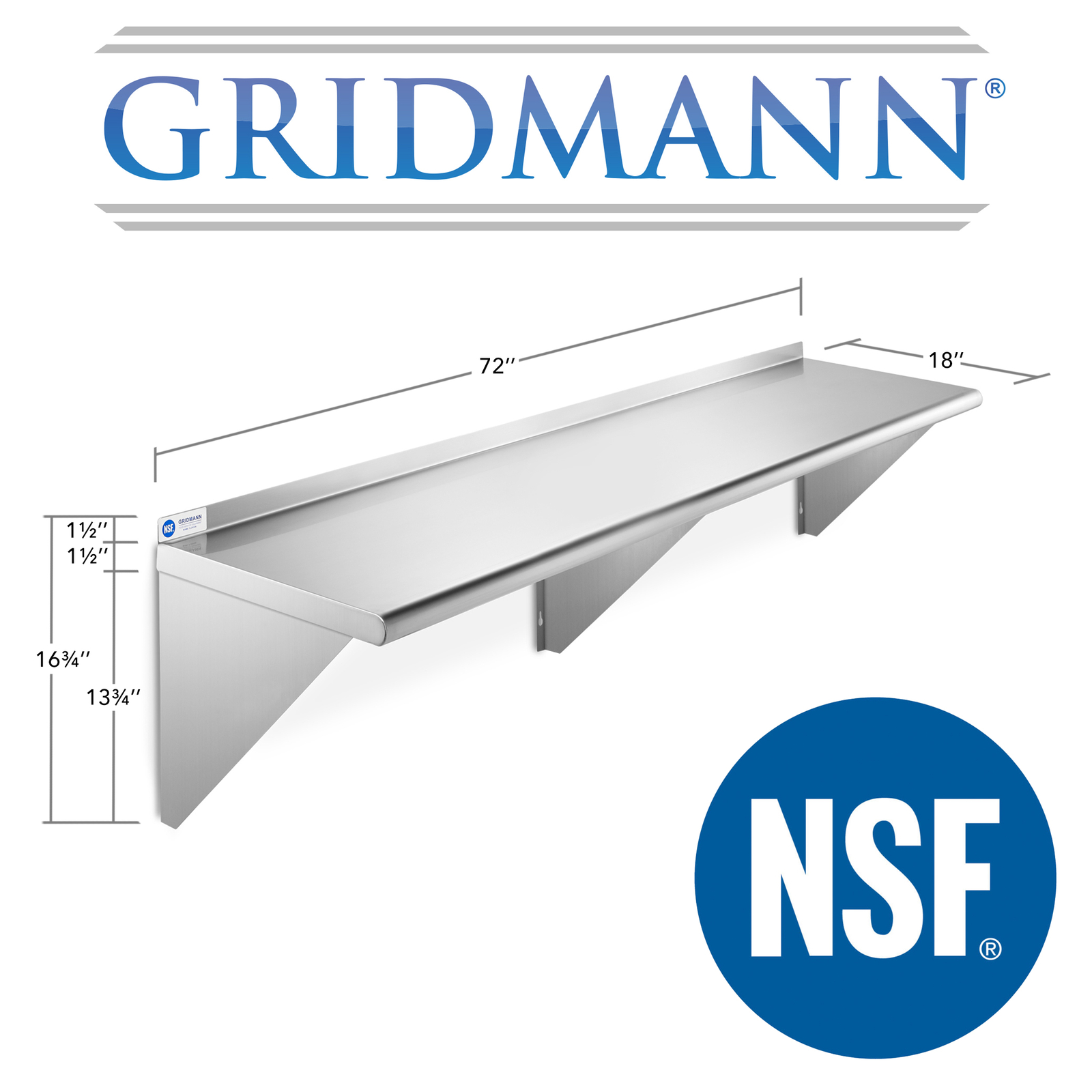 NSF Stainless Steel 18" x 72" Commercial Kitchen Wall Shelf Restaurant Shelving