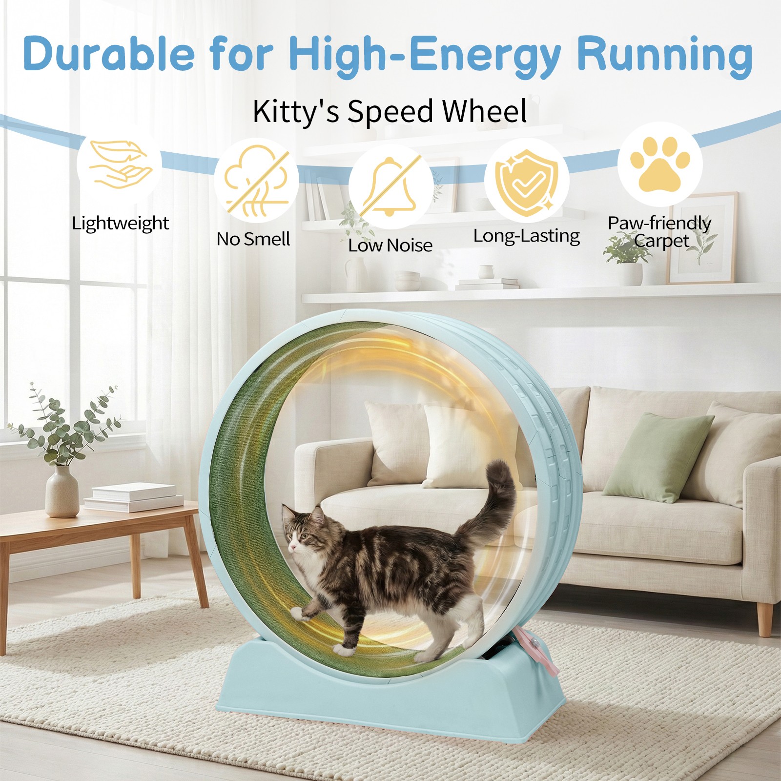 30in Cats Exercise Wheel with Lock Large Light Blue Treadmill Wheel for Indoor