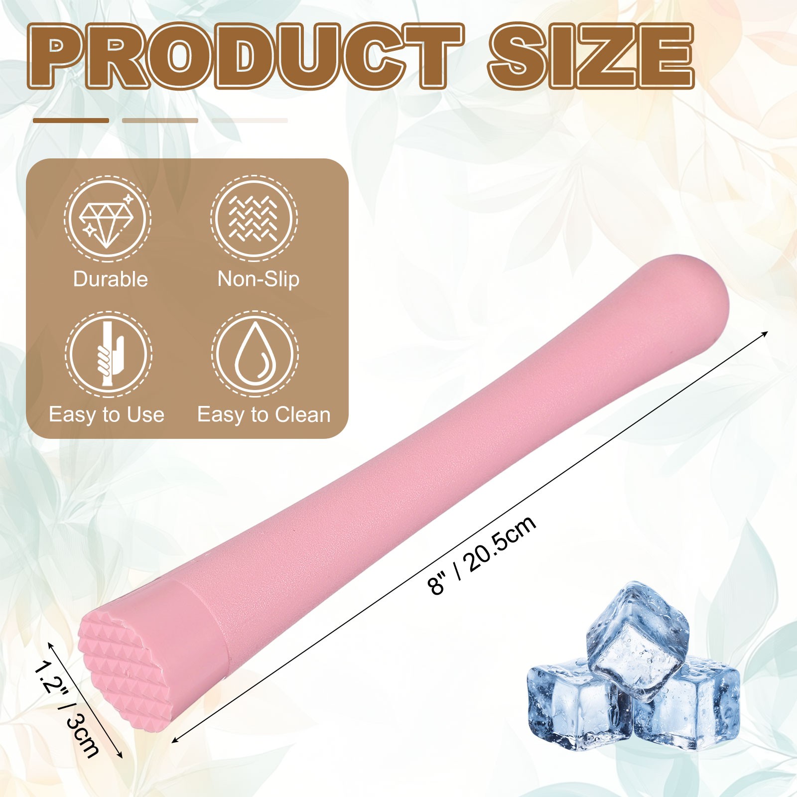 Cocktail Muddler, 8 Inch PP Drink Muddler, Pink (Thick)