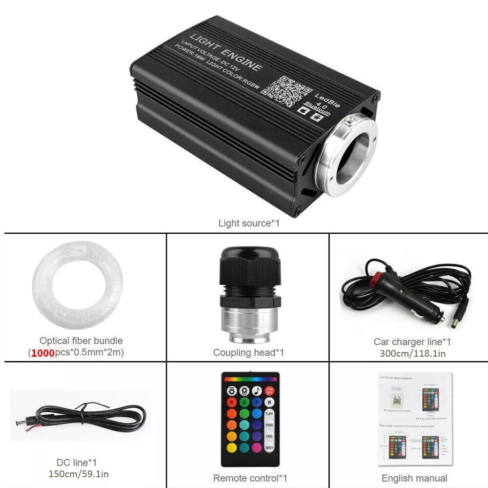 1000PCS Fiber Optic Car Home Headliner Star Light Kit Roof Twinkle Ceiling Light