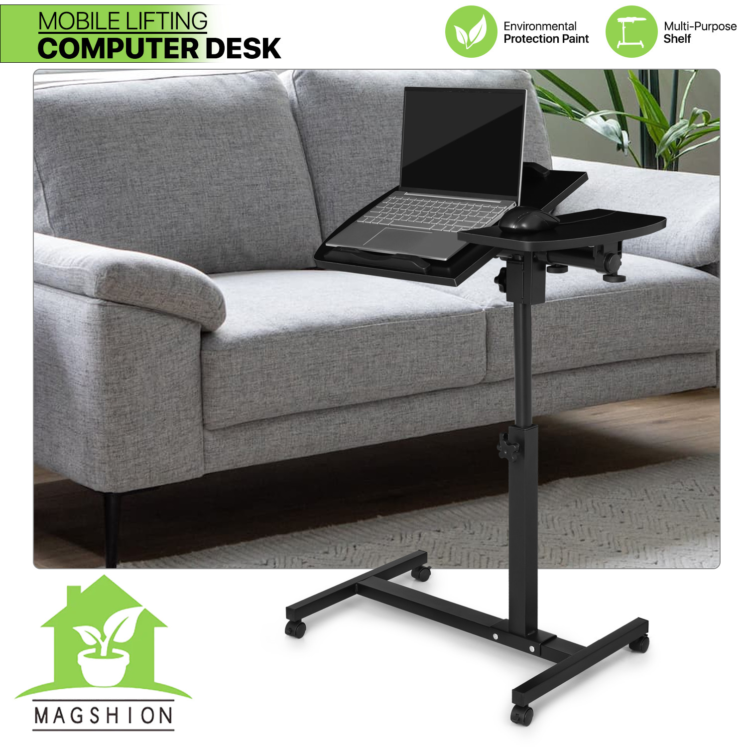 [ADJUSTABLE HEIGHT & ANGLE DESK] Rolling Swivel Laptop Table Portable Sofa Tray