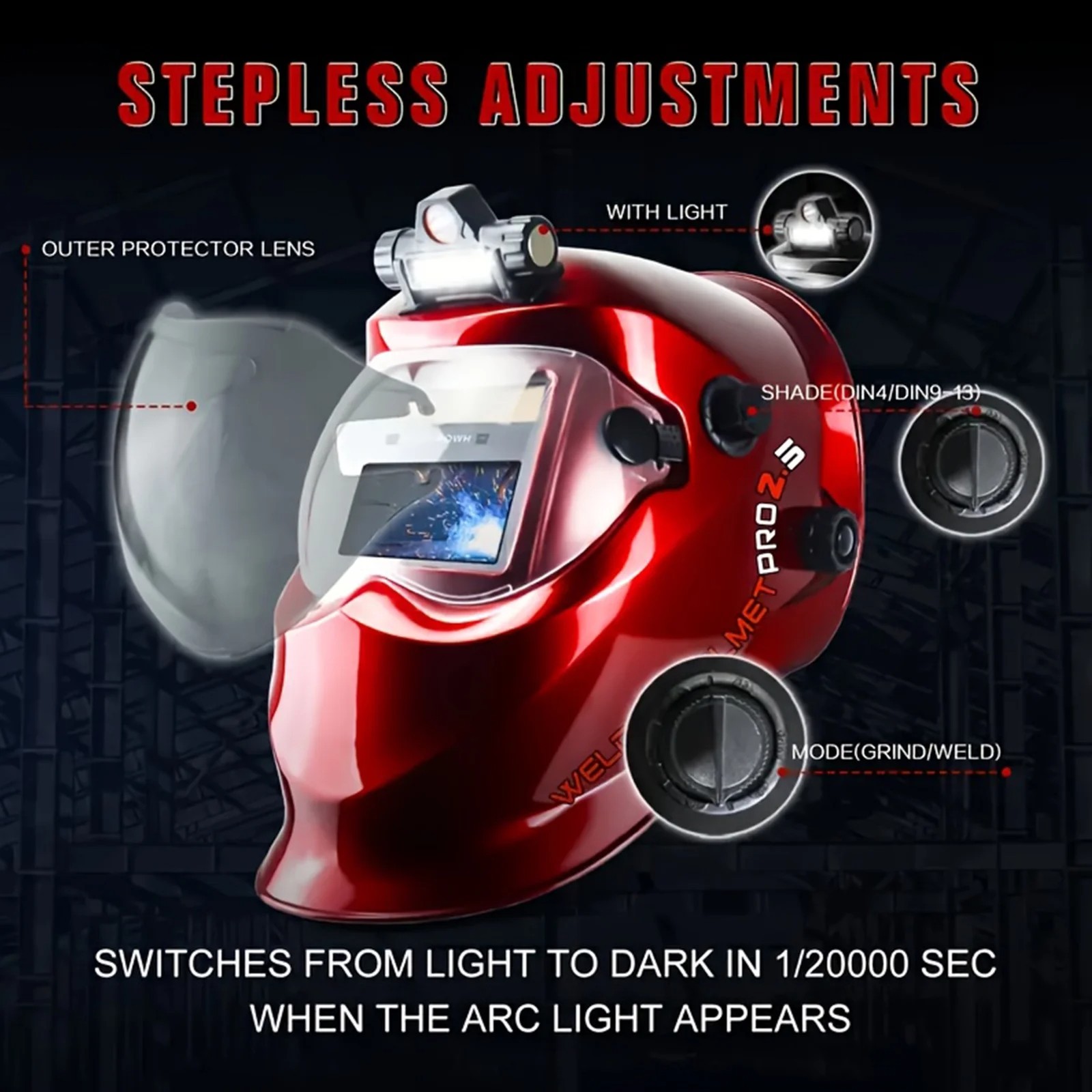 True Color Auto Darkening Welding Helmet - Multi-Process Welding & Grinding