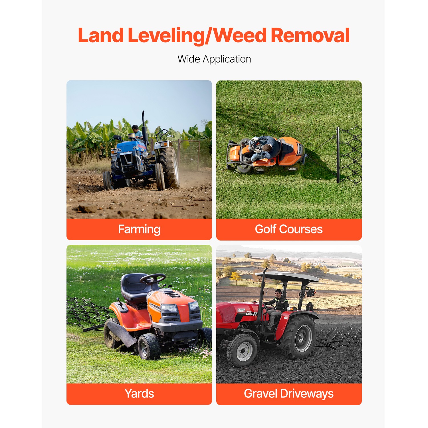 Drag Harrow 4 x 4 ft Chain Harrow ATV Lawn Rake for Landscape Leveling