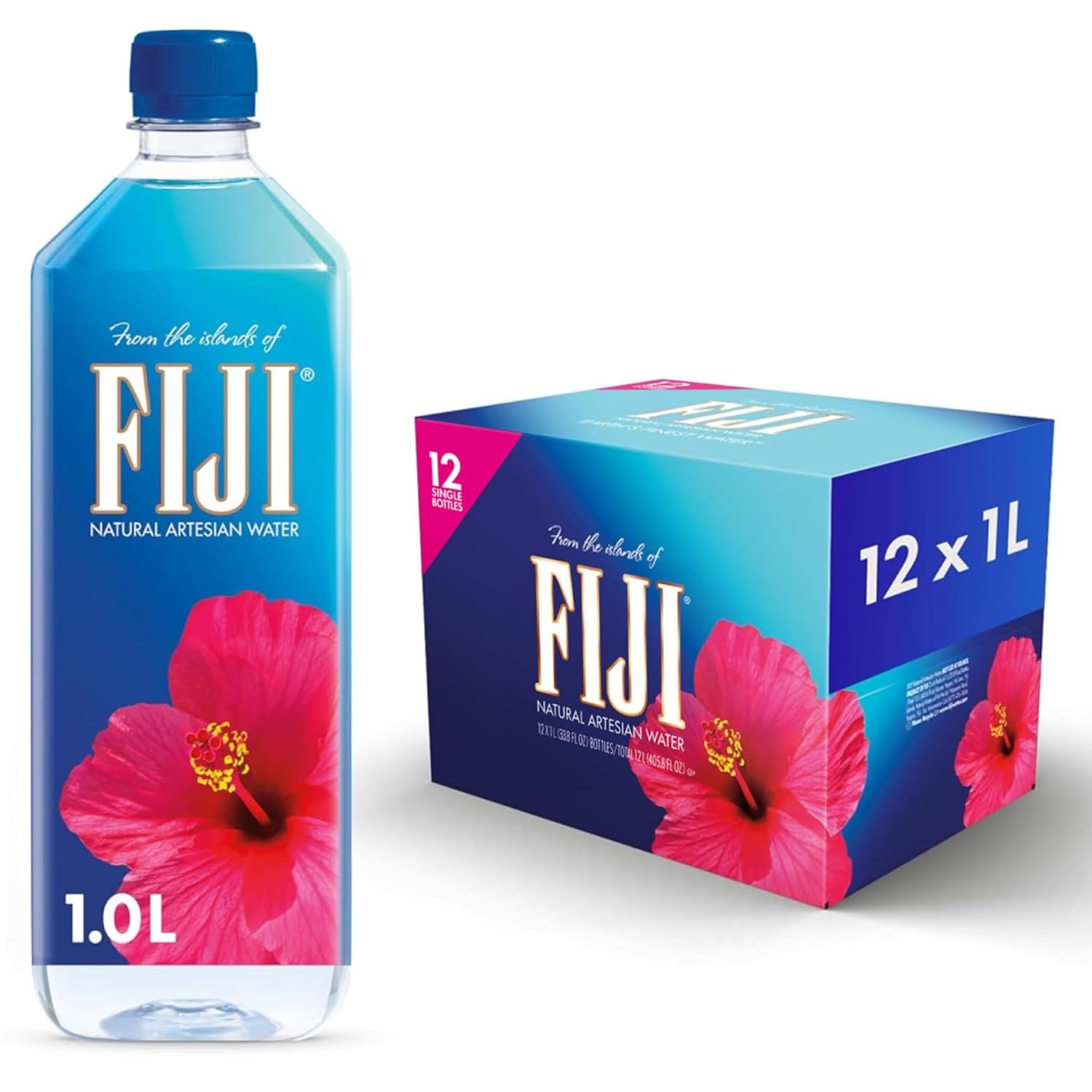 FIJI Natural Artesian Bottled Water, 1 Liter / 33.8 Fl Oz (Pack of 12)