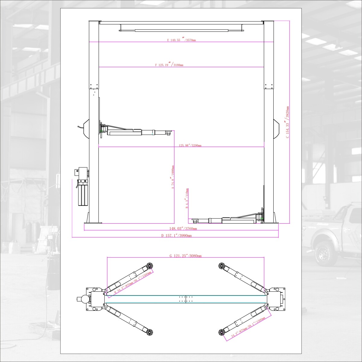 XK 2 Post Car Lift 1500L Auto Truck Hoist 15000 lb Overhead Clear Floor 220V