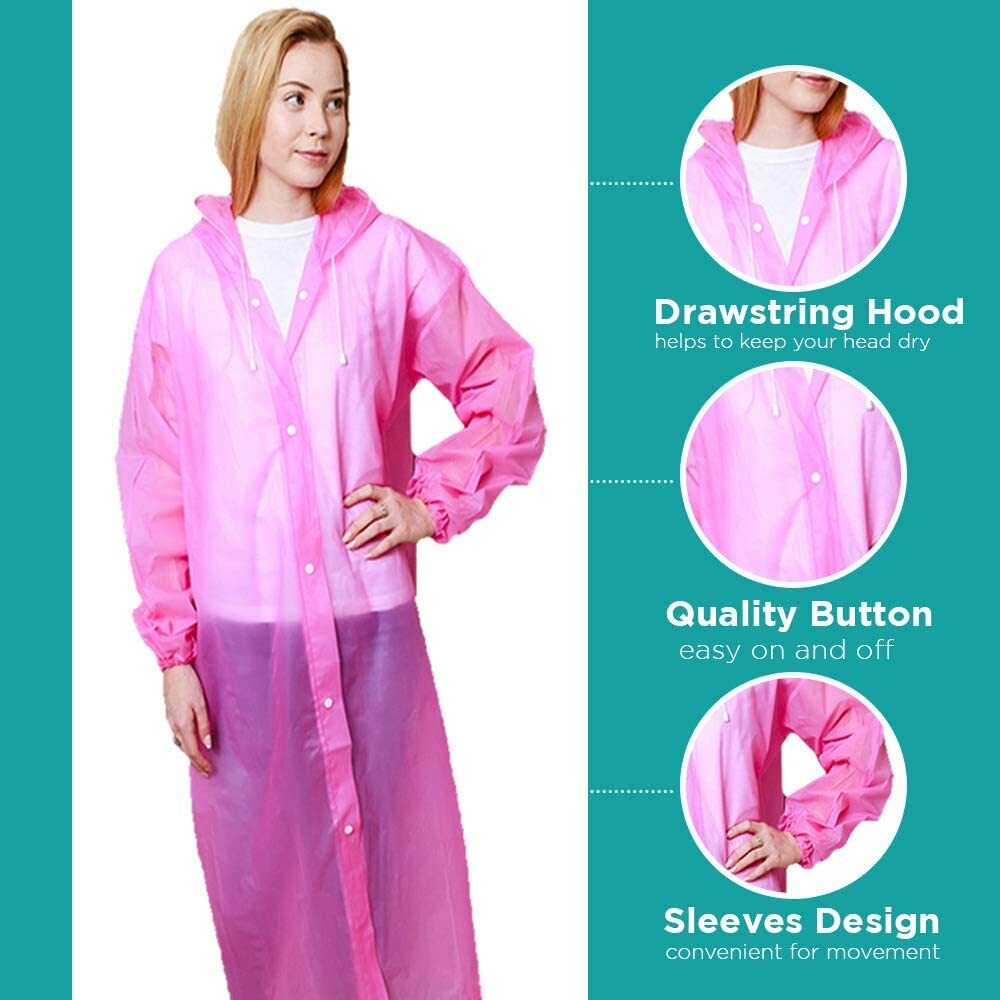 (2) Unisex Raincoats Reusable Adult Emergency Rain Coat Poncho Hiking Camping