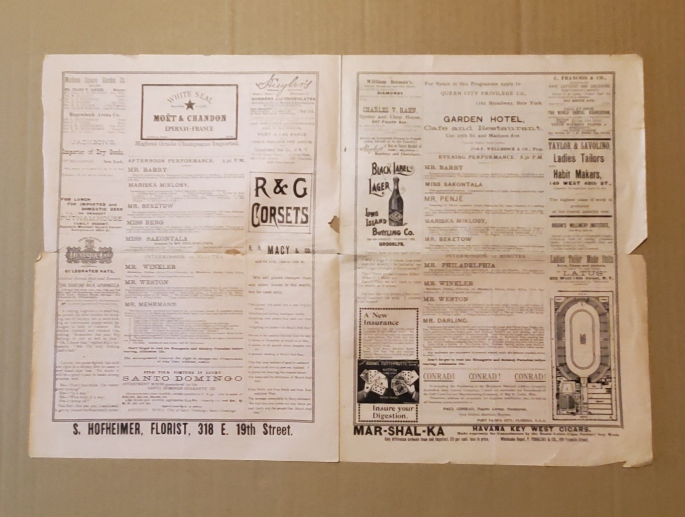 5157----1894 Madison Square Garden weekly bulletin NYC theatre + performances