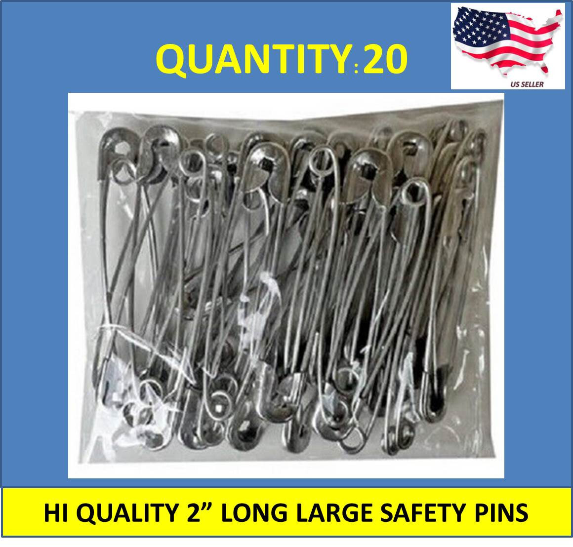 20 EXTRA LARGE JUMBO 2 INCH SAFETY PINS 2" FOR QUILTERS CRAFTERS DIAPERS SEWING