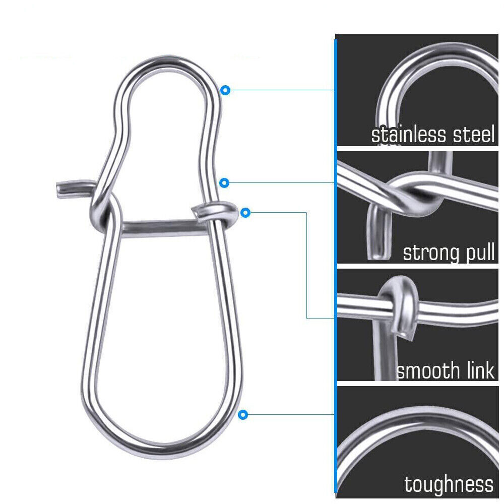 100PCS Fishing Snaps Fastlock Clips Lures Barrel Swivels 00#-6# Stainless Steel