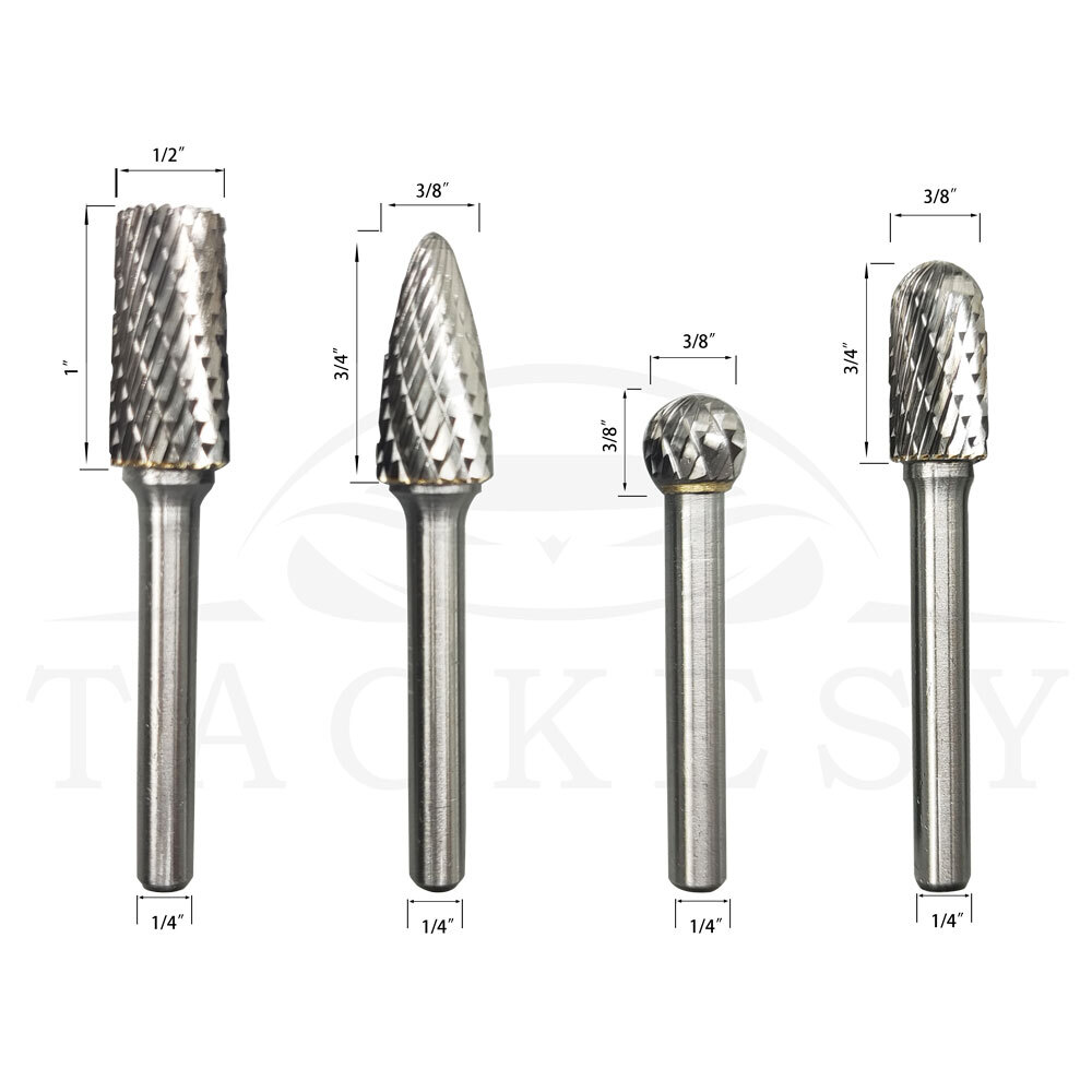 1/4'' Double Cut Tungsten Steel Carbide Rotary Burr Die Grinder Shank Bit Set 8x