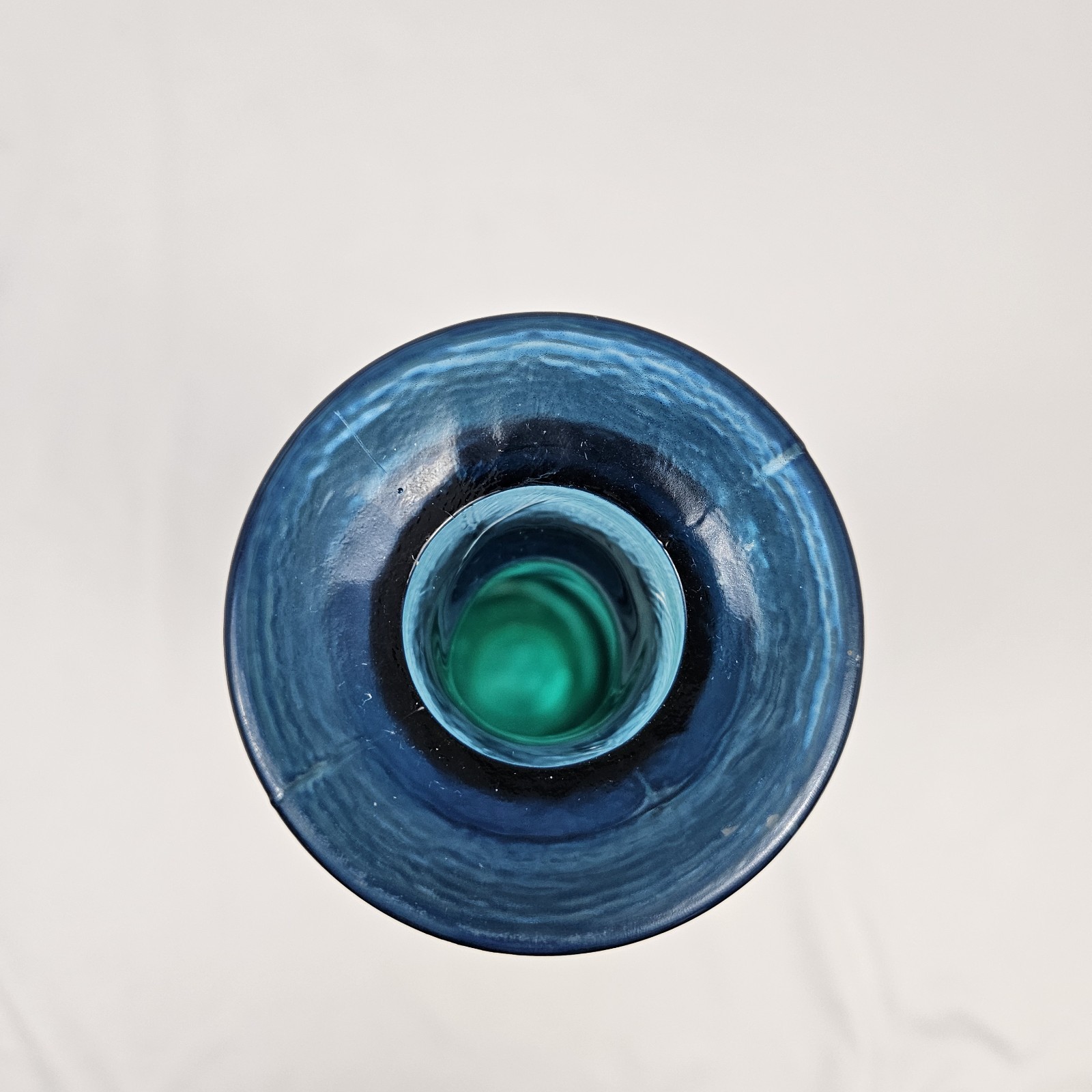 Vintage Blown Glass Decanter Genie Bottle 19” Tall W/ Stopper Blue Flash Pier 1