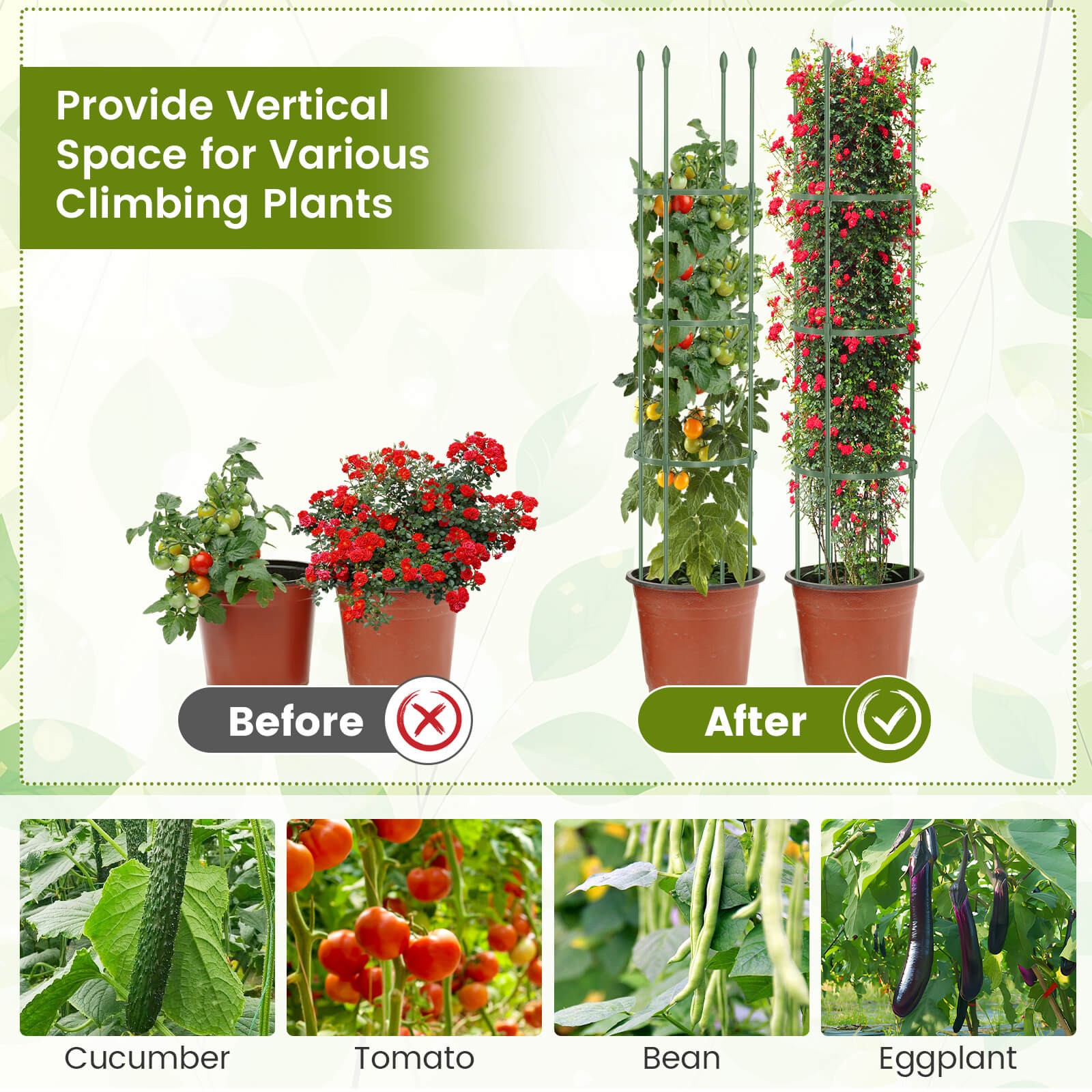 2-Pack Garden Trellis 56" Plant Support & Tomato Cages w/ Adjustable Height