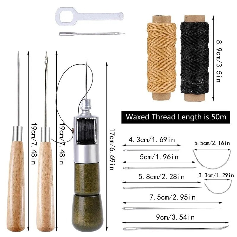 Leather Sewing Kit With Hand Speedy Stitcher Sewing Awl Waxed Thread Repair Tool