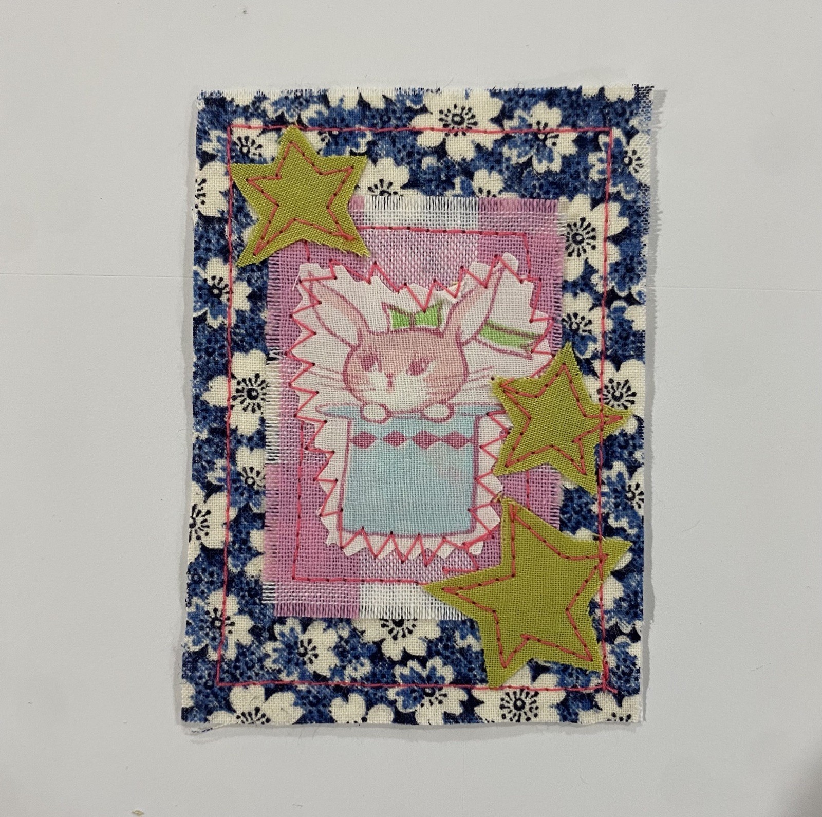 aceo original art card fabric rabbit in magicians hat 006 primrose.art.cards