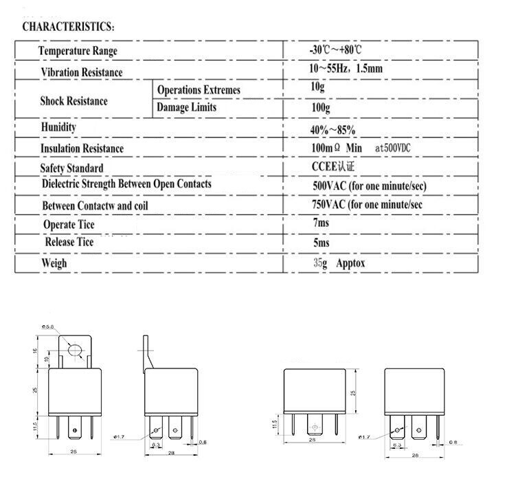 5 Pack 12V 30/40 Amp 4-Pin SPST Automotive Relay with Wires Harness Socket Set