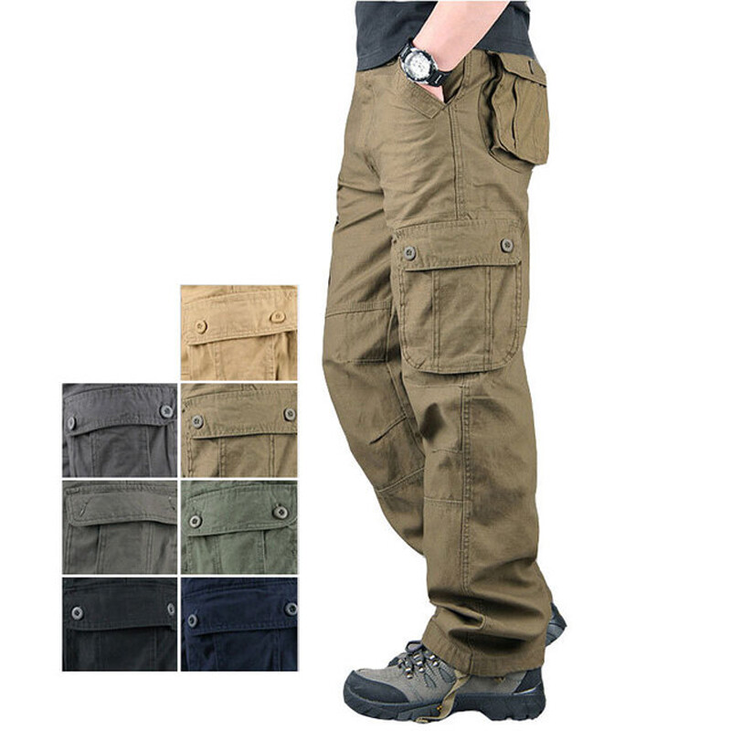 Men's Army Tactical Combat 100% Cotton Cargo Work Pants Outdoor Hiking Trousers