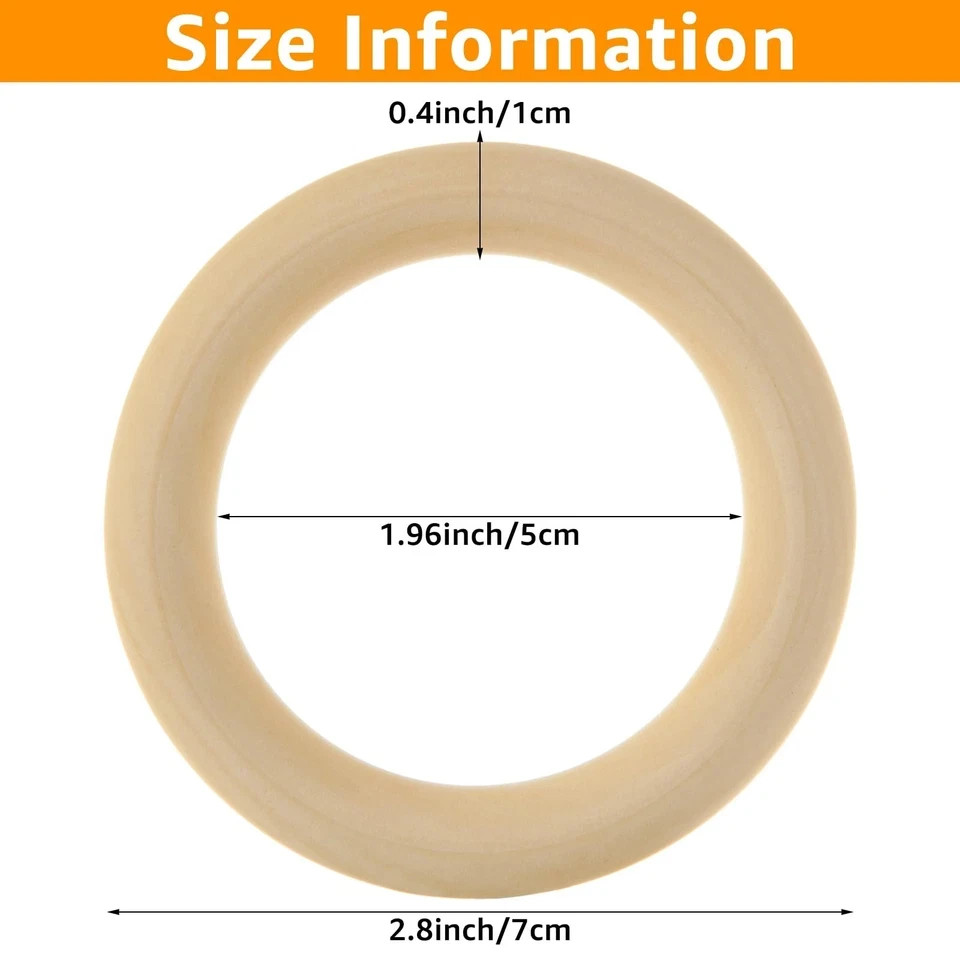 50PCS 3 inch Wooden Rings for Crafts Unfinished Wood Rings 70mm Wooden Rings ...