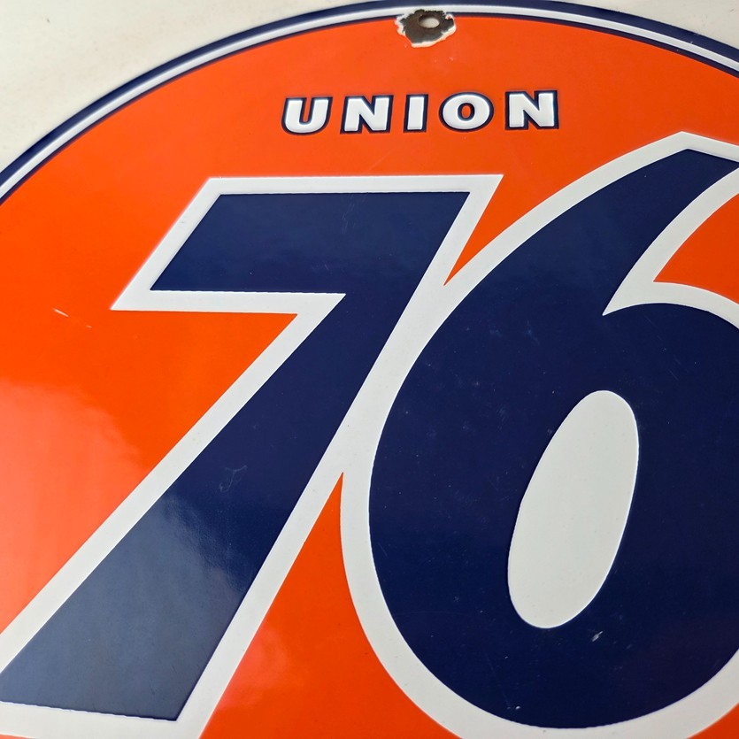 Vintage Union 76 Gasoline Sign - Porcelain Gas Motor Oil Service Pump Sign