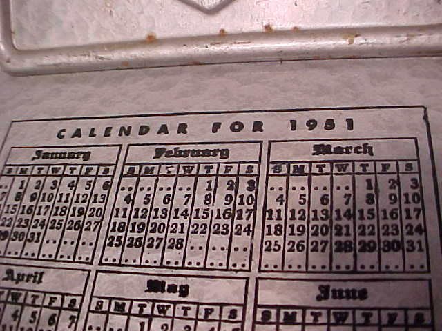 VINTAGE RARE 1951 CALENDAR WYCO CLIPBOARD ALUMINUM 9" BY 5 1/2"(ST6407)