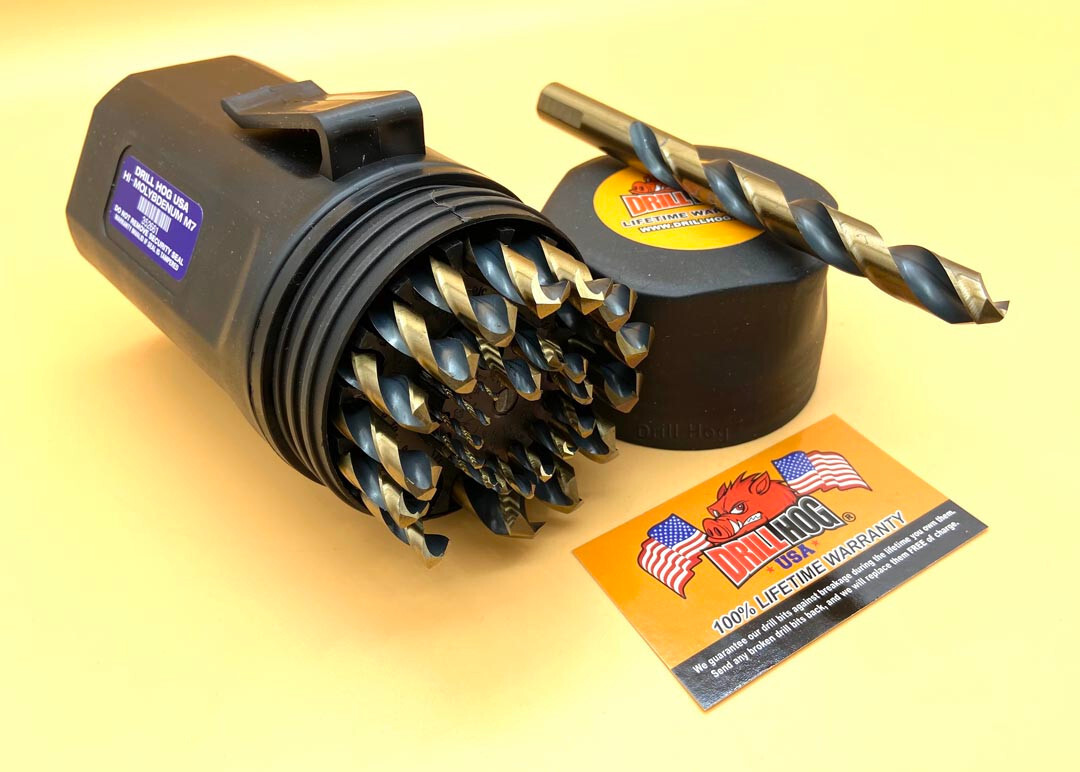 Drill Hog® 29 Pc Drill Bit Set Bit Tank™ HI-Molybdenum M7 Lifetime Warranty