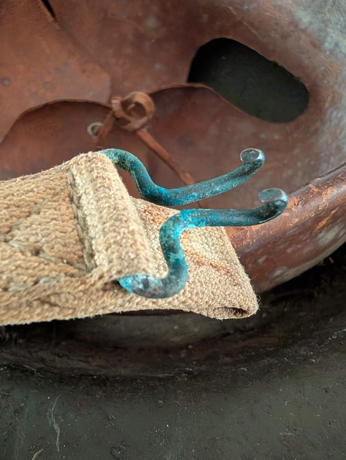 WW2 M1917A1 KELLY Helmet with Leather Liner Chin Strap Skull Pad 1930s 8C