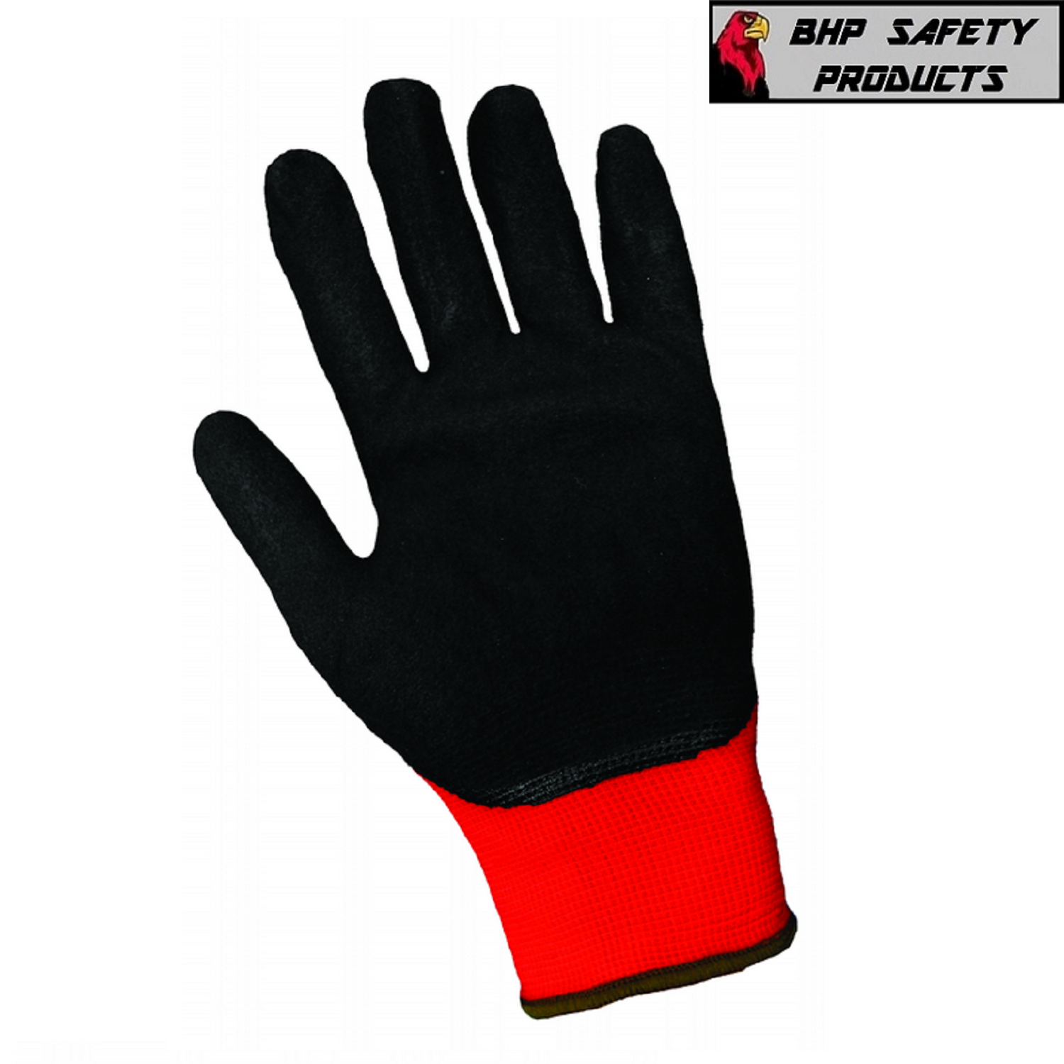 12 PAIR WORK GLOVES NITRILE COATED RED NYLON GLOBAL 500MF TSUNAMI GRIP (SM-XL)