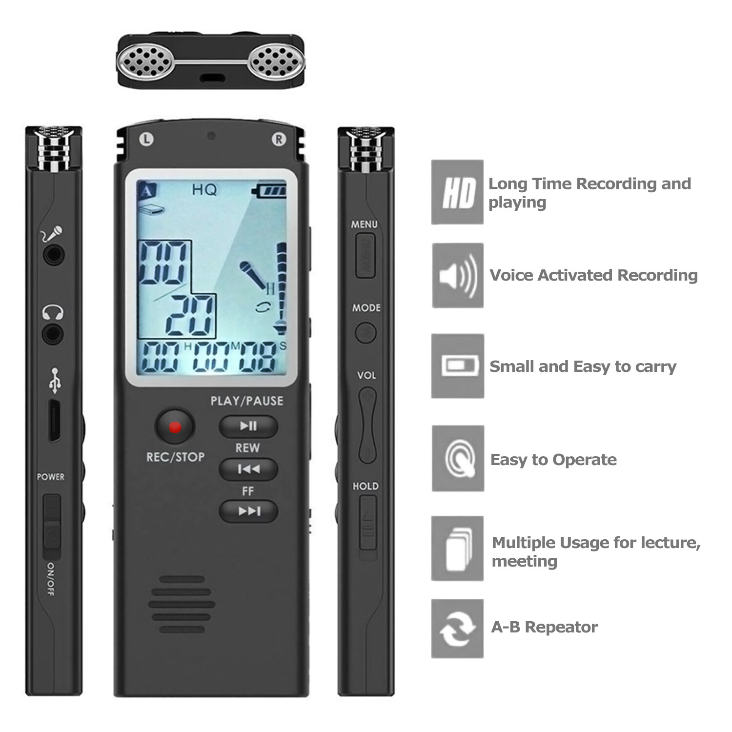 Voice Activated Mini Digital Sound Audio Recorder Dictaphone MP3 Player 8/16/32G