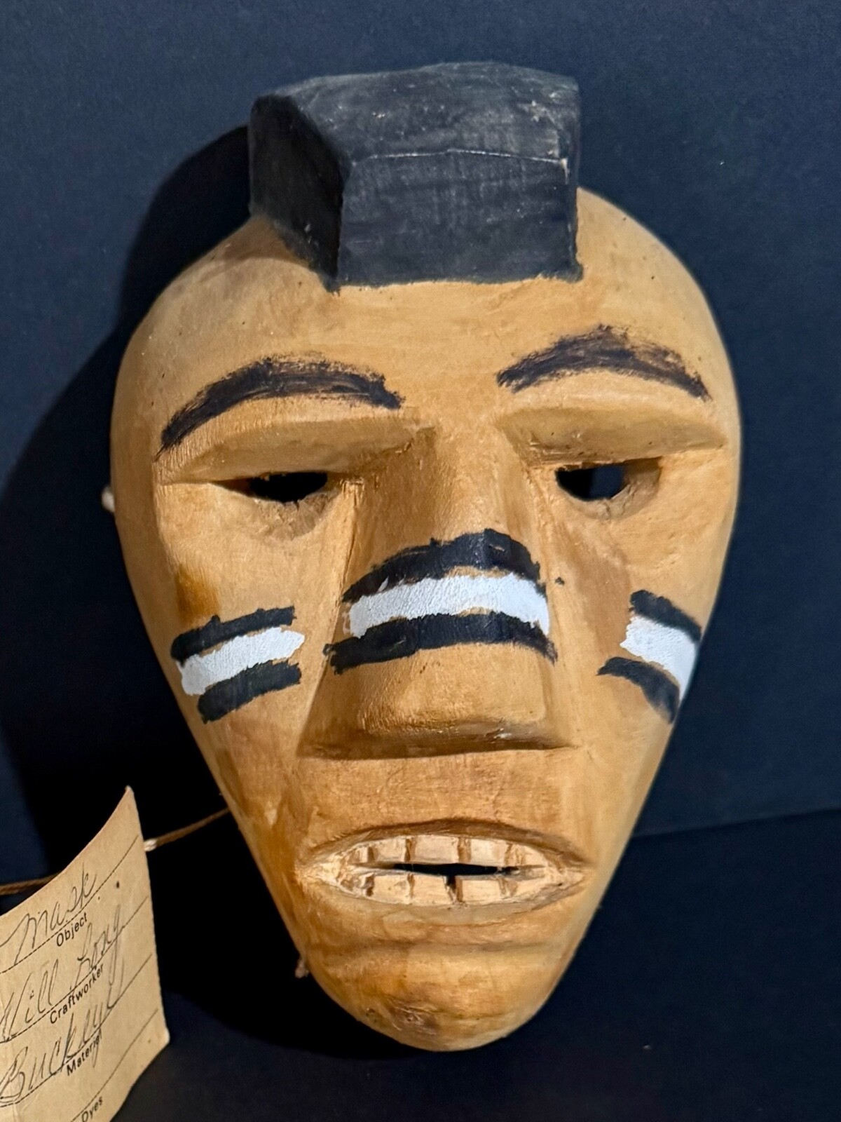 WILL LONG CHEROKEE BUCKEYE “WARRIOR” MASK, ORIGINAL QUALLA TAG, MINT!