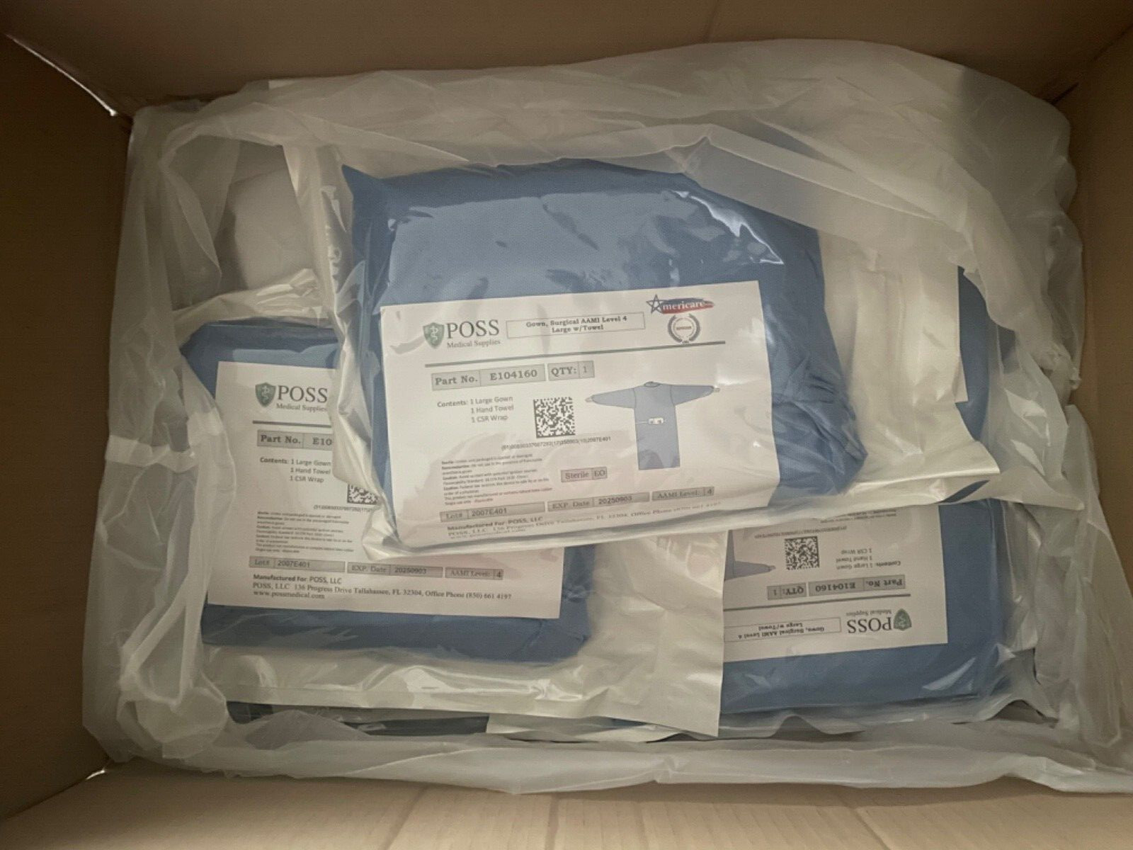 28 Units Sterile Blue Surgical Gown Size Large AAMI Level 4 w/ Hand Towel 9/2025