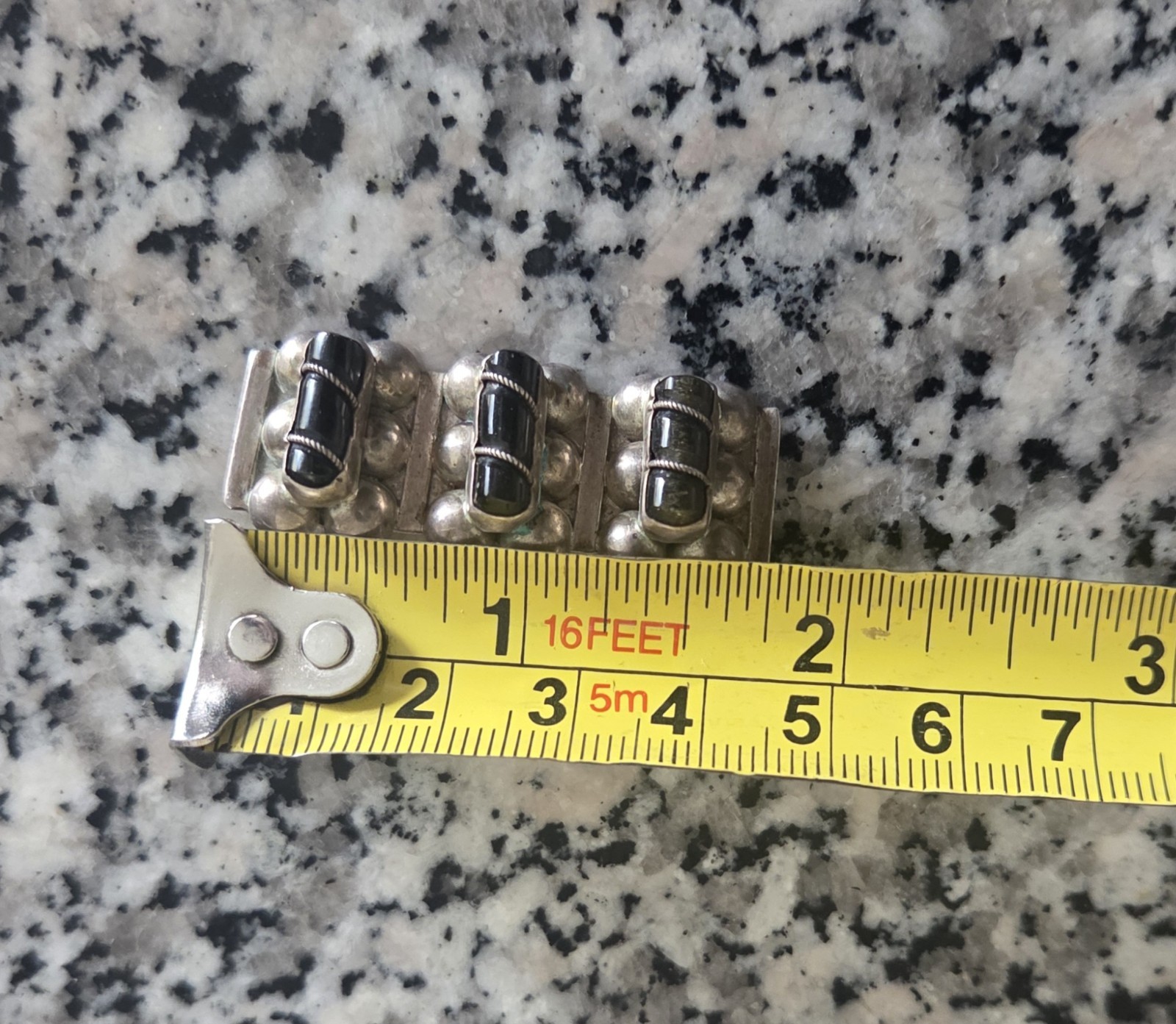 Vintage Sterling Silver 925 Black Onyx Mexico Brooch Pin