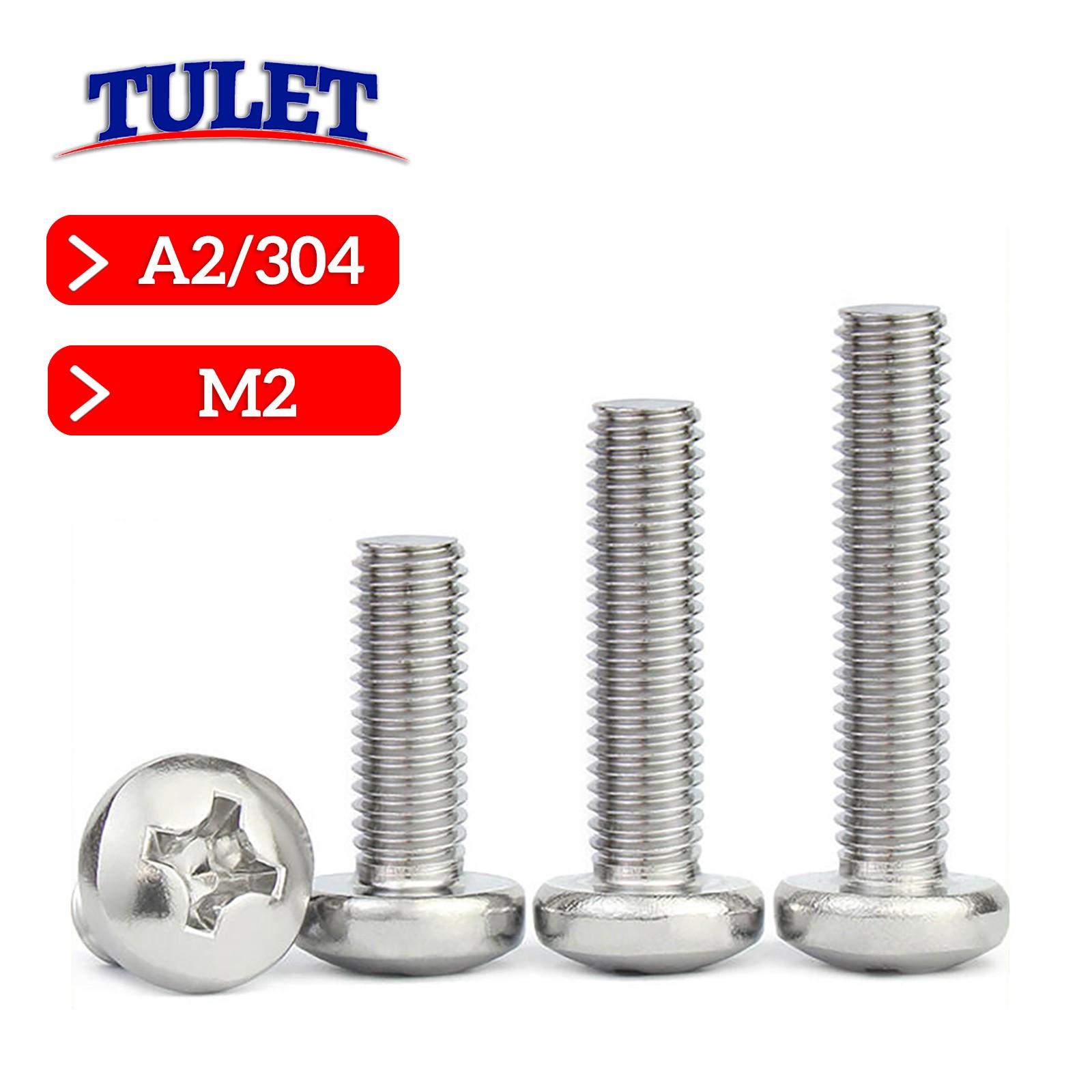 M2 / 2mm Phillips Pan Head Machine Screws Stainless Steel A2 18-8 DIN 7985A