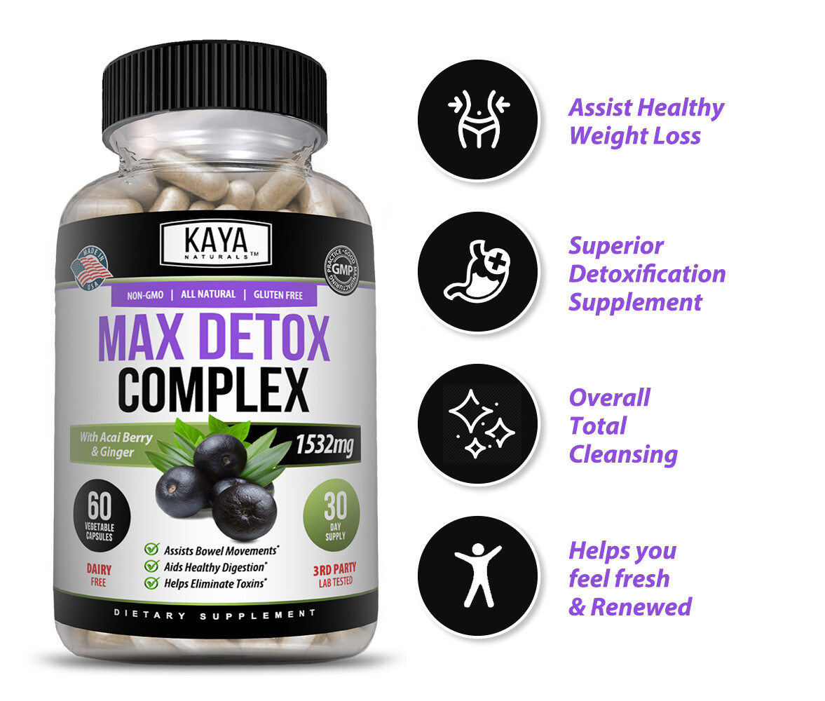 Max Detox 60ct Colon Liver Gut Cleanse Toxins Energy Boost Weight Loss Capsules
