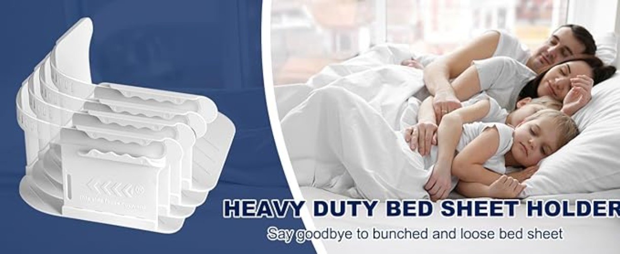 Heavy Duty Bed Sheet Holder Clips 4PCS White Plastic Corner Fastener Fits All