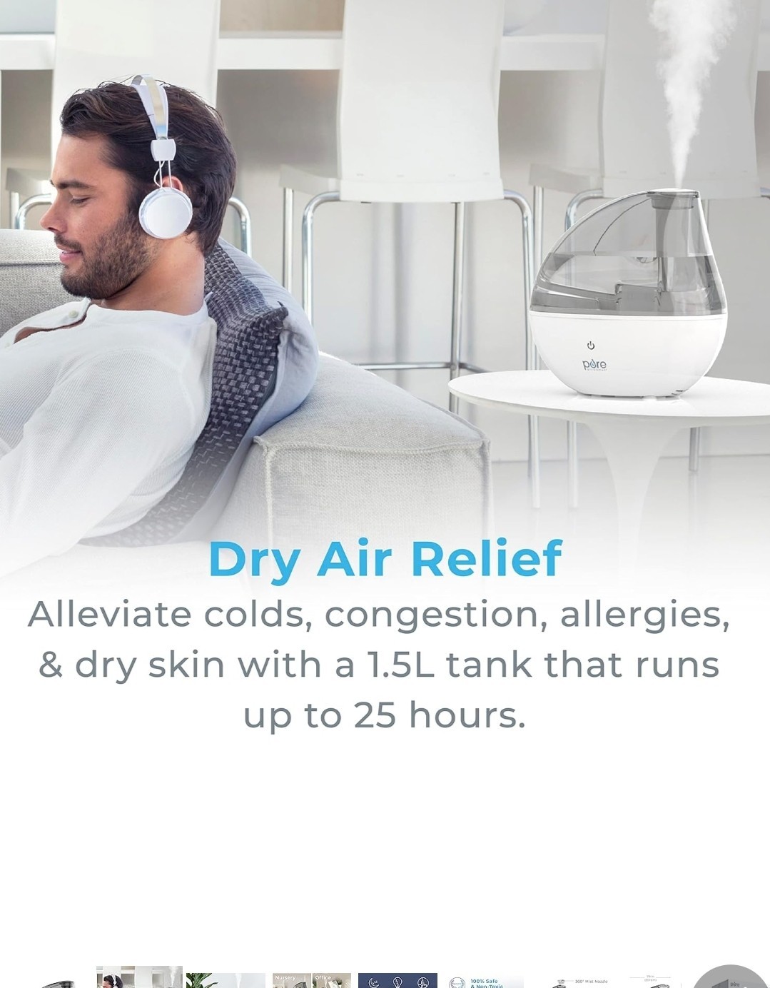 Pure Enrichment Mistaire Silver Ultrasonic Cool Mist Humidifier, 1.5L Tank
