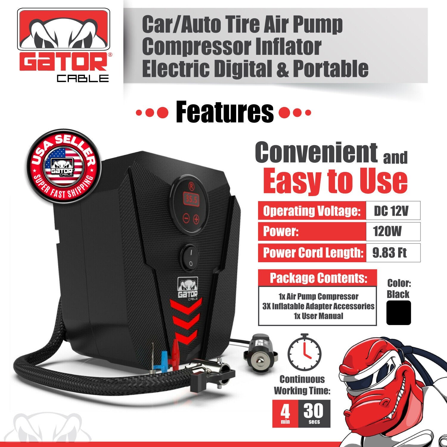 Car Tire Air Pump Inflator Compressor Digital Electric Auto Portable 150PSI 12V