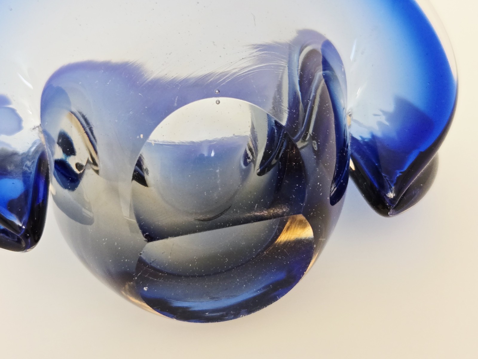 VTG Murano Sommerso Flavio Poli Seguso? Glass Clam Shell Sculpture Bowl 3 1/4" T