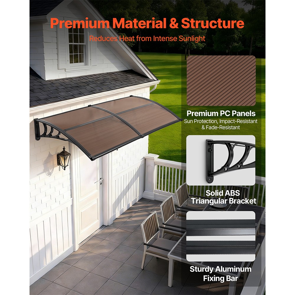 Uimoso 38x78 in Outdoor Door Awning with Metal Bracket and Water Drainage System