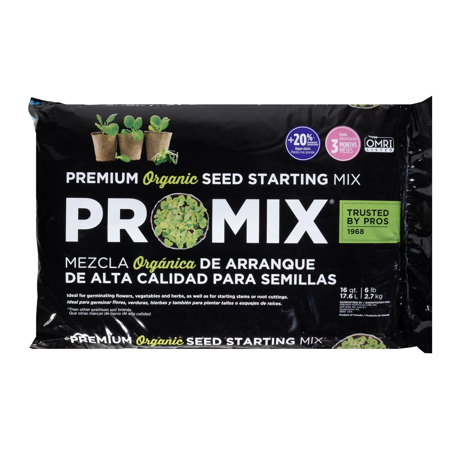 Premier Horticulture PRO-MIX Organic Seed Starting Mix with MYCOACTIVE, 16qt