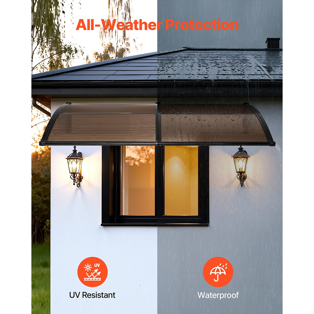 Uimoso 38x78 in Outdoor Door Awning with Metal Bracket and Water Drainage System
