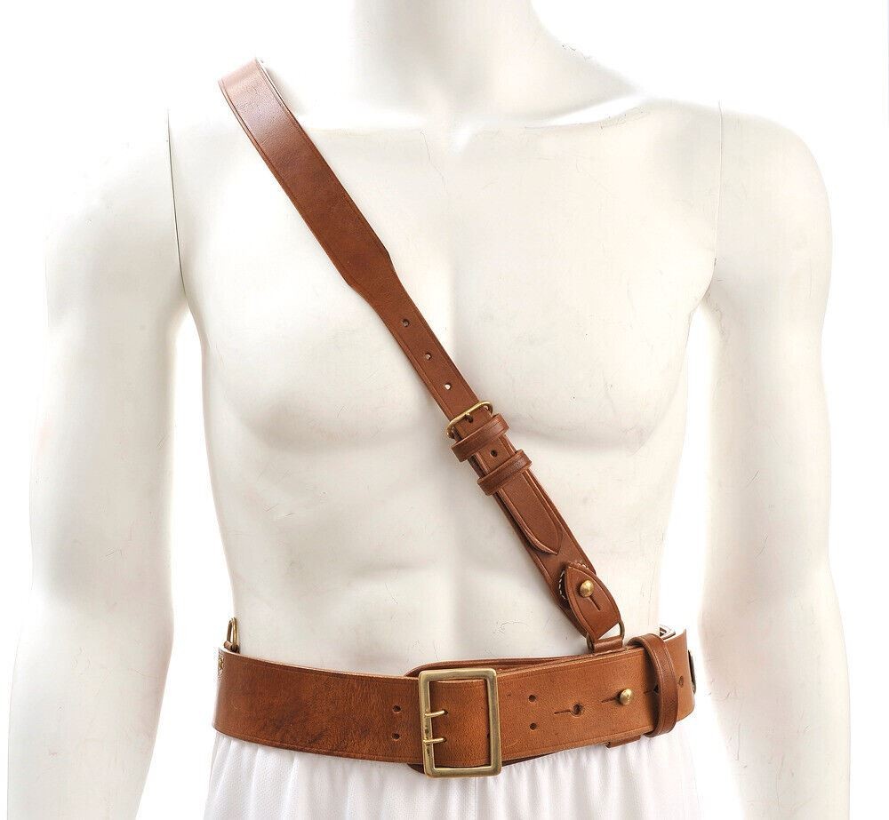 Sam Browne Belt with Shoulder Strap Brown Leather WW1 will fit 46" to 50"