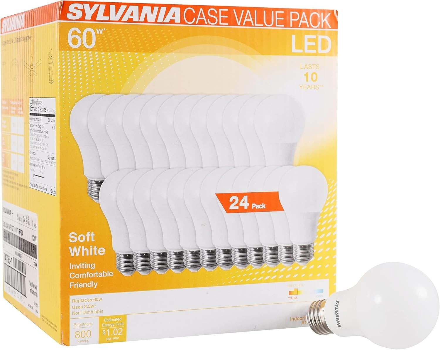 24 pack Sylvania 8.5 Watt 60 Watt Equivalent A19 LED Light Bulb in 2700K  74765