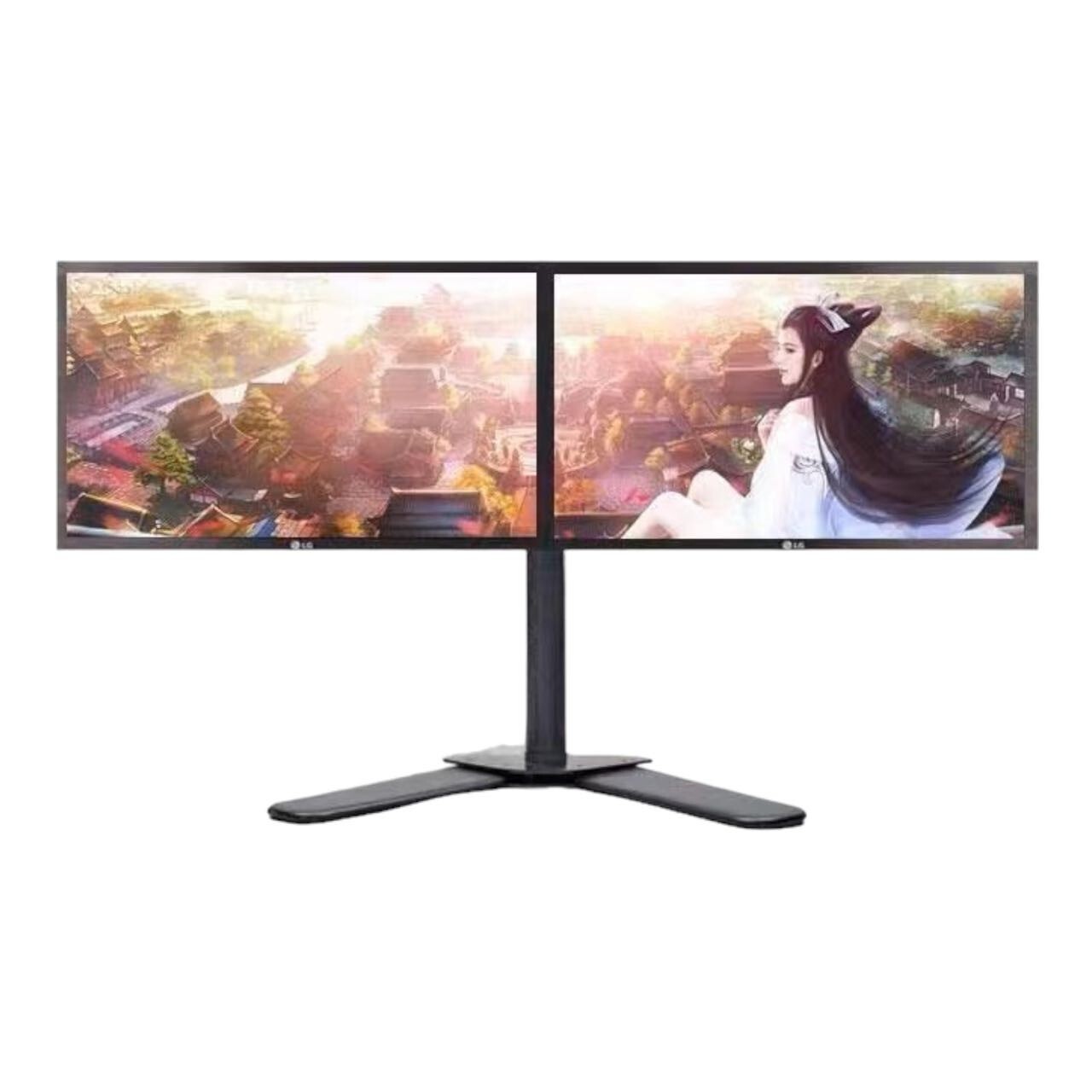 Dual 22" Large LENOVO LCD Widescreen Monitor 1080p FHD W/ Stand cables VGA DVI