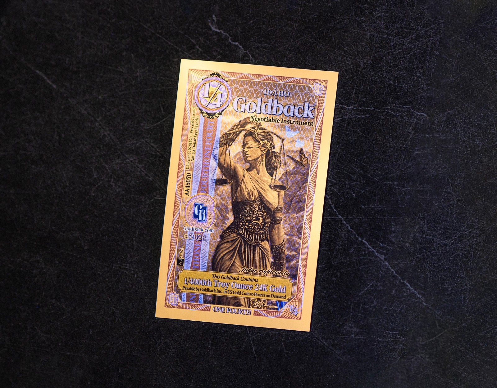 50X - 1/4 IDAHO Goldback Aurum Gold Foil Note 1/4000 oz 24kt .999 Fine PRESALE