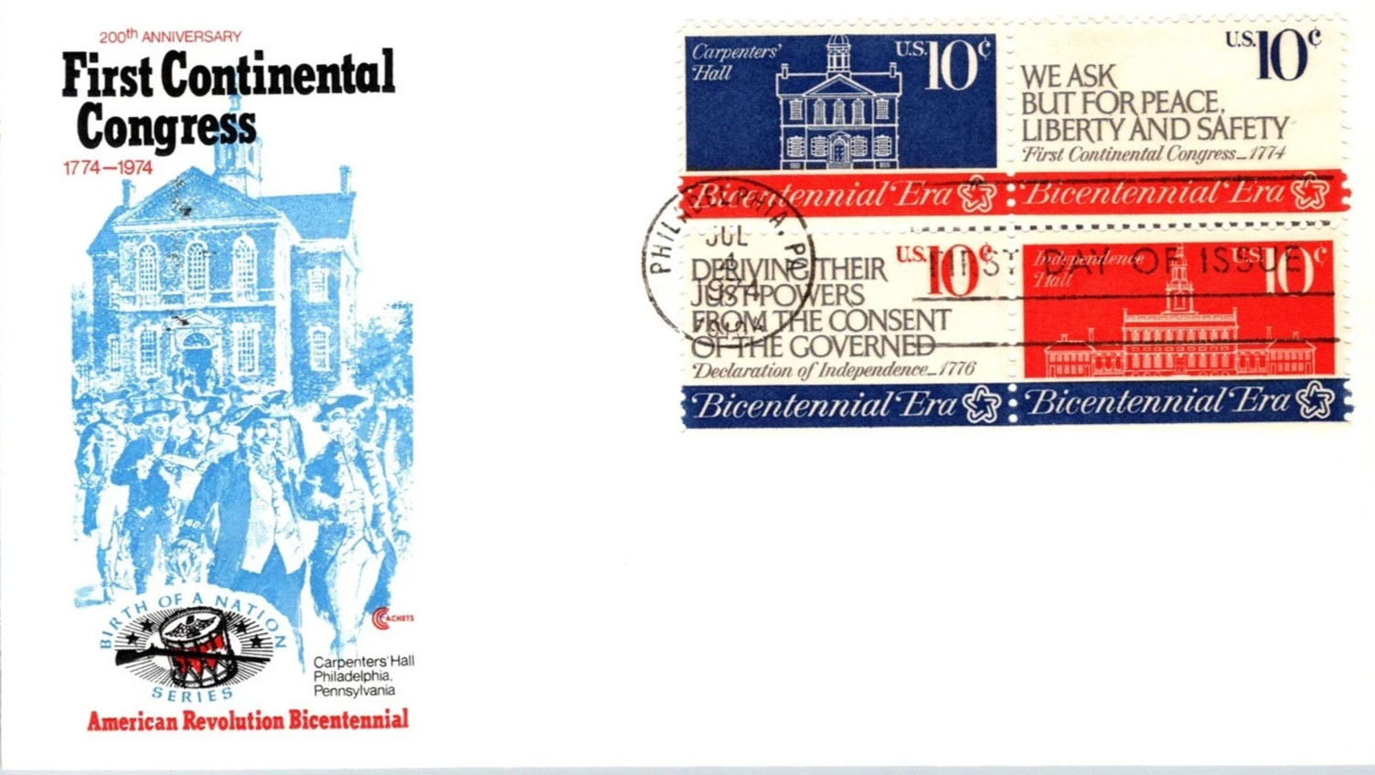 CONTINENTAL CONGRESS COMPLETE SET  1974 COVERCRAFT CACHET FDC + INFO CARD UNADDR