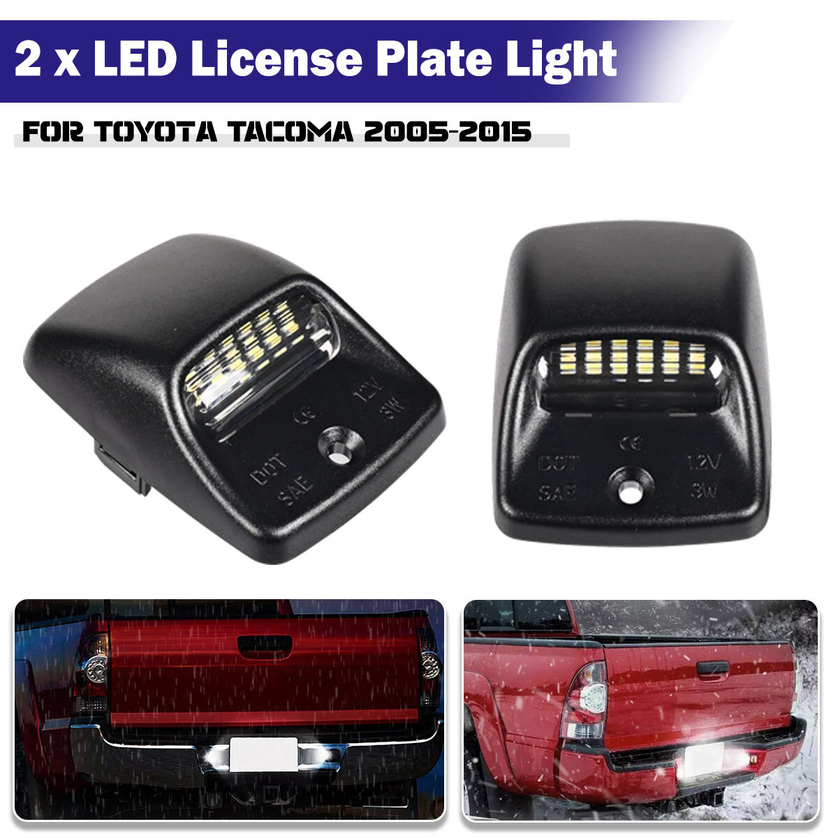 LED Tag License Plate Light Bulbs Assembly Kit White For Toyota Tacoma 2005-2015